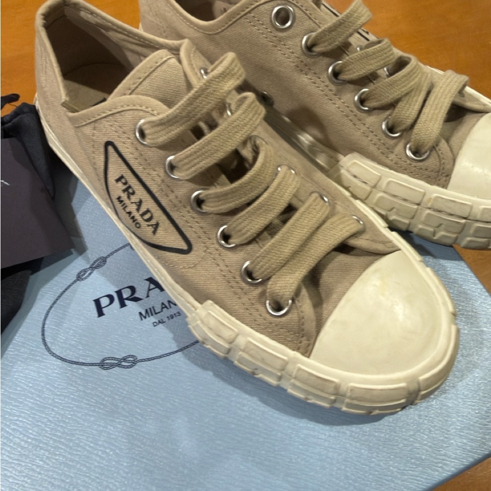 Prada women’s Beige Canvas Sneakers - Picture 2 of 3